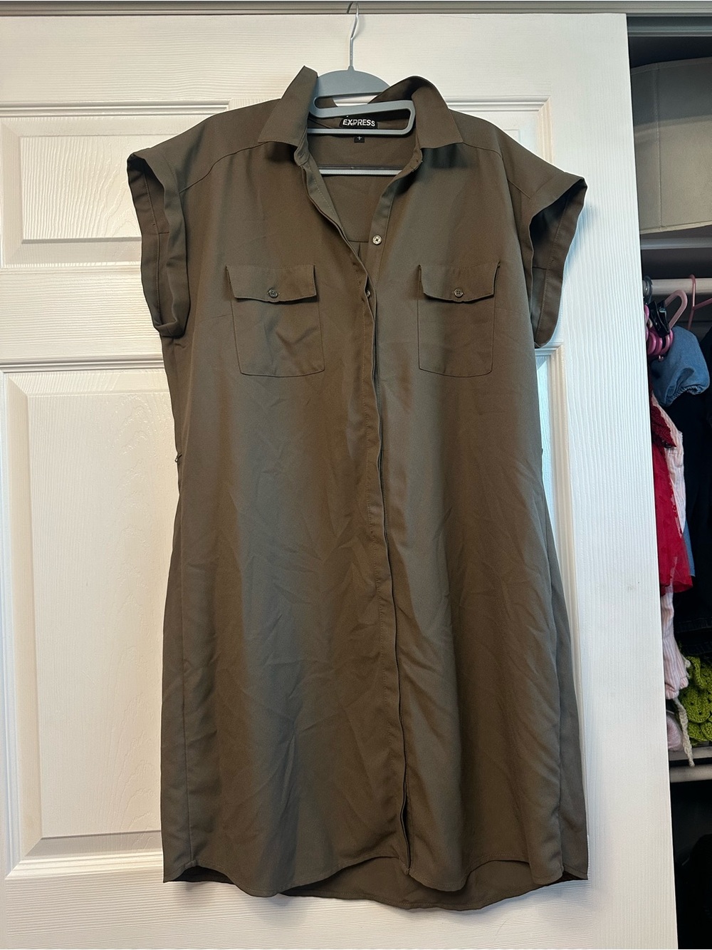 Express Olive Green Shirt Dress